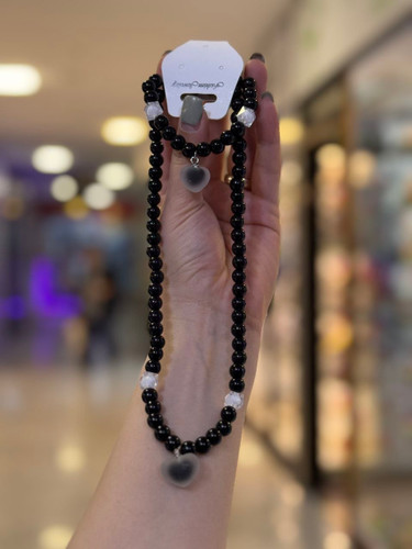 ست گردنبند و دستبند با پلاک قلب مات(بدون گوشواره)